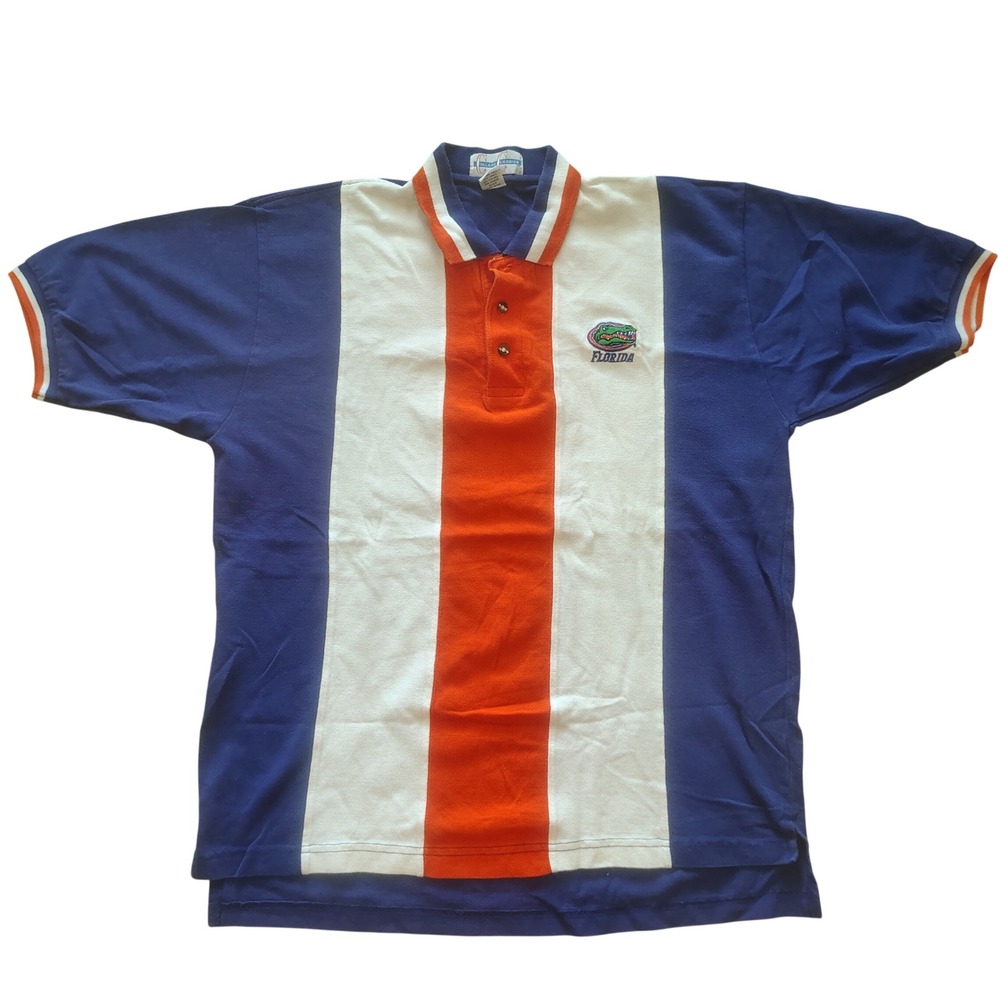 Vintage Florida Gators Polo Shirt College League‎ Colorblock Blue Orange Mens XL